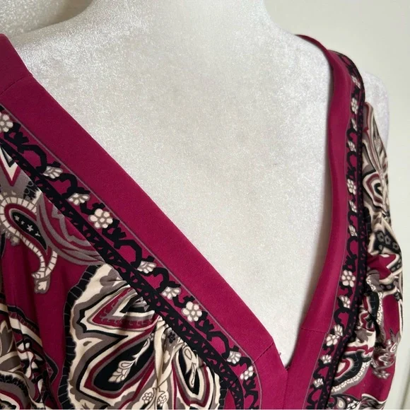 INC Womens Magenta Paisley V-Neck Sleeveless Jersey Maxi Dress Plus Size 1X - Picture 3 of 10